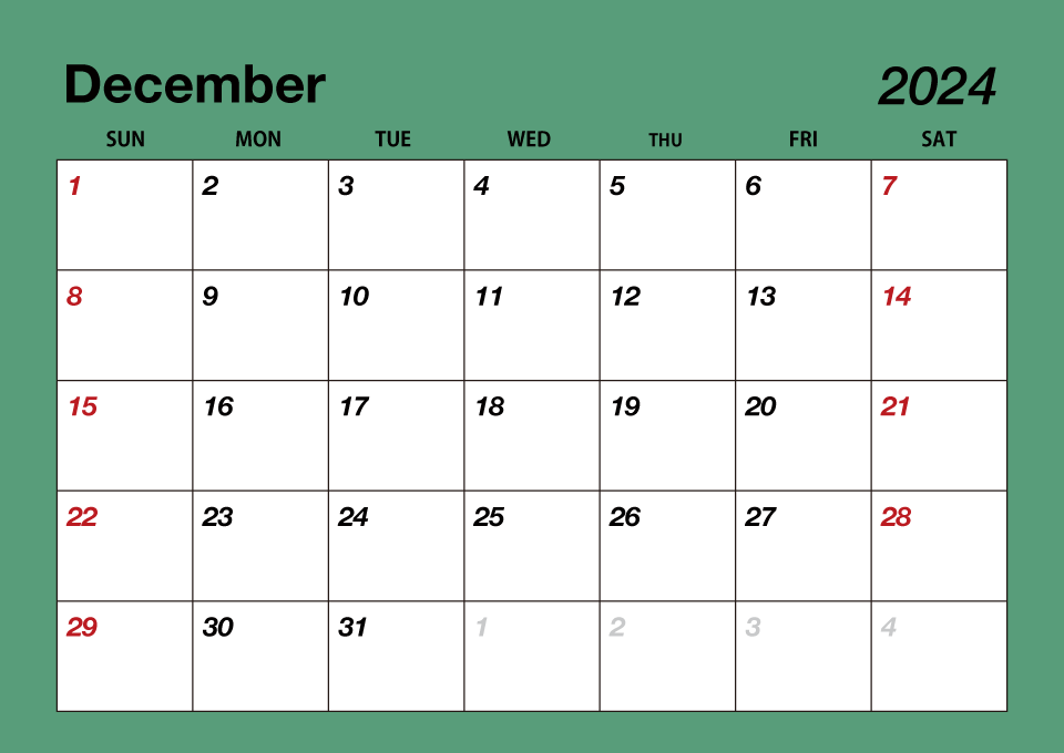 Color December 2024 Calendar