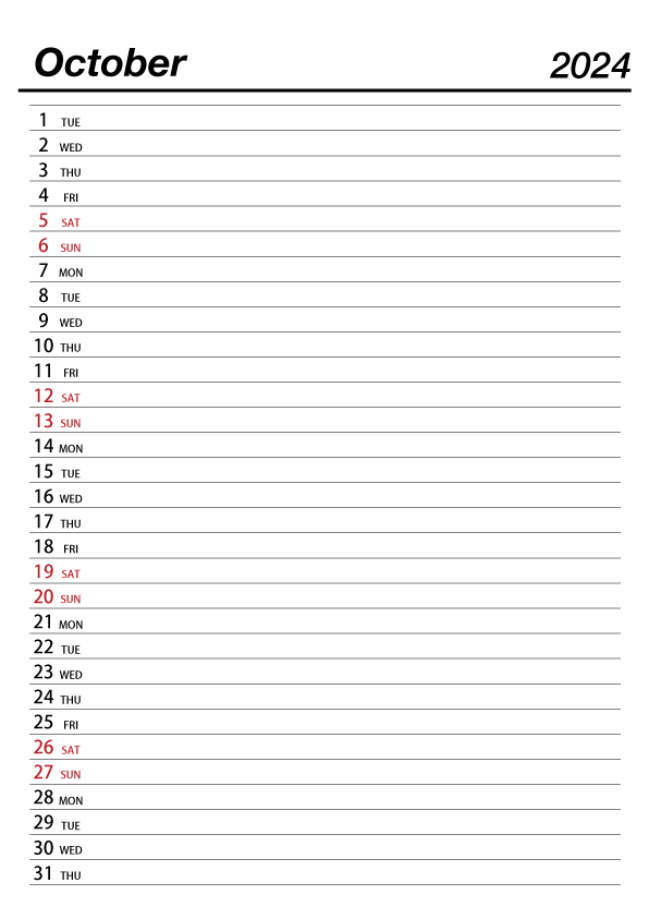 October 2024 Schedule Calendar