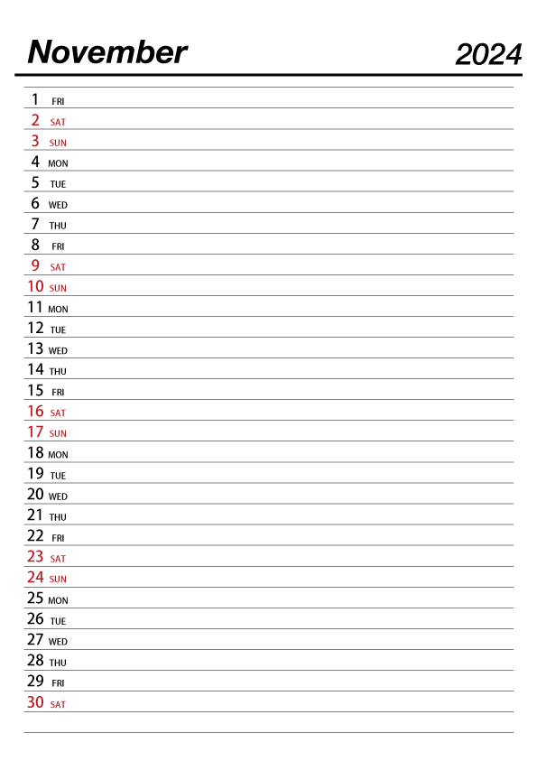 November 2024 Schedule Calendar