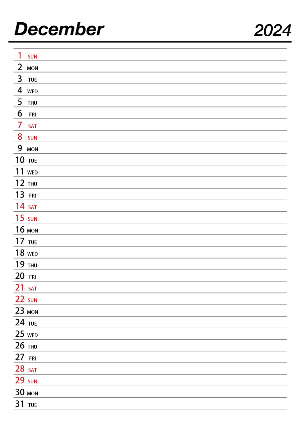 December 2024 Schedule Calendar