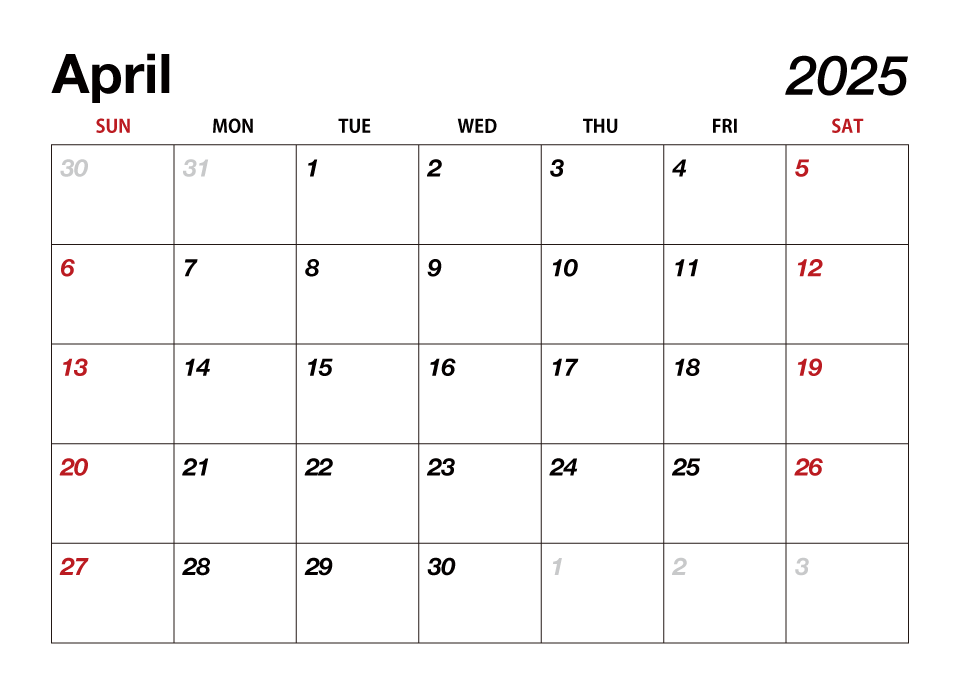 April 2025 Calendar