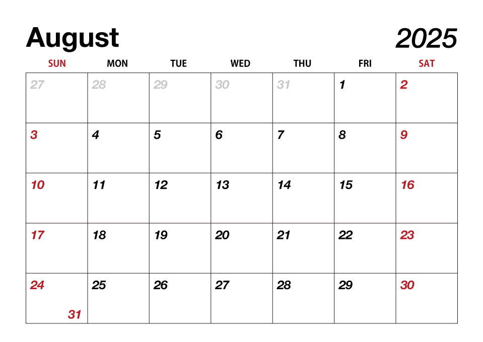 August 2025 Calendar