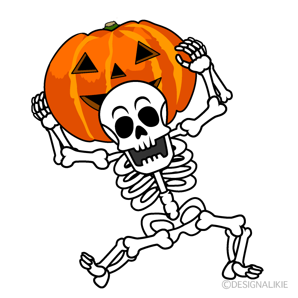 Skeleton Carrying a Pumpkin