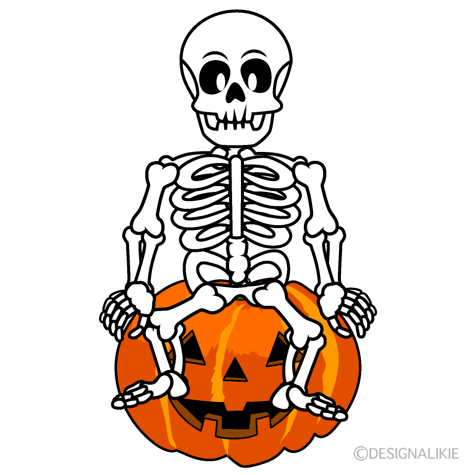 Skeleton Sitting on Pumpkin