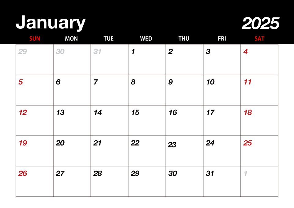 January 2025 Black Calendar