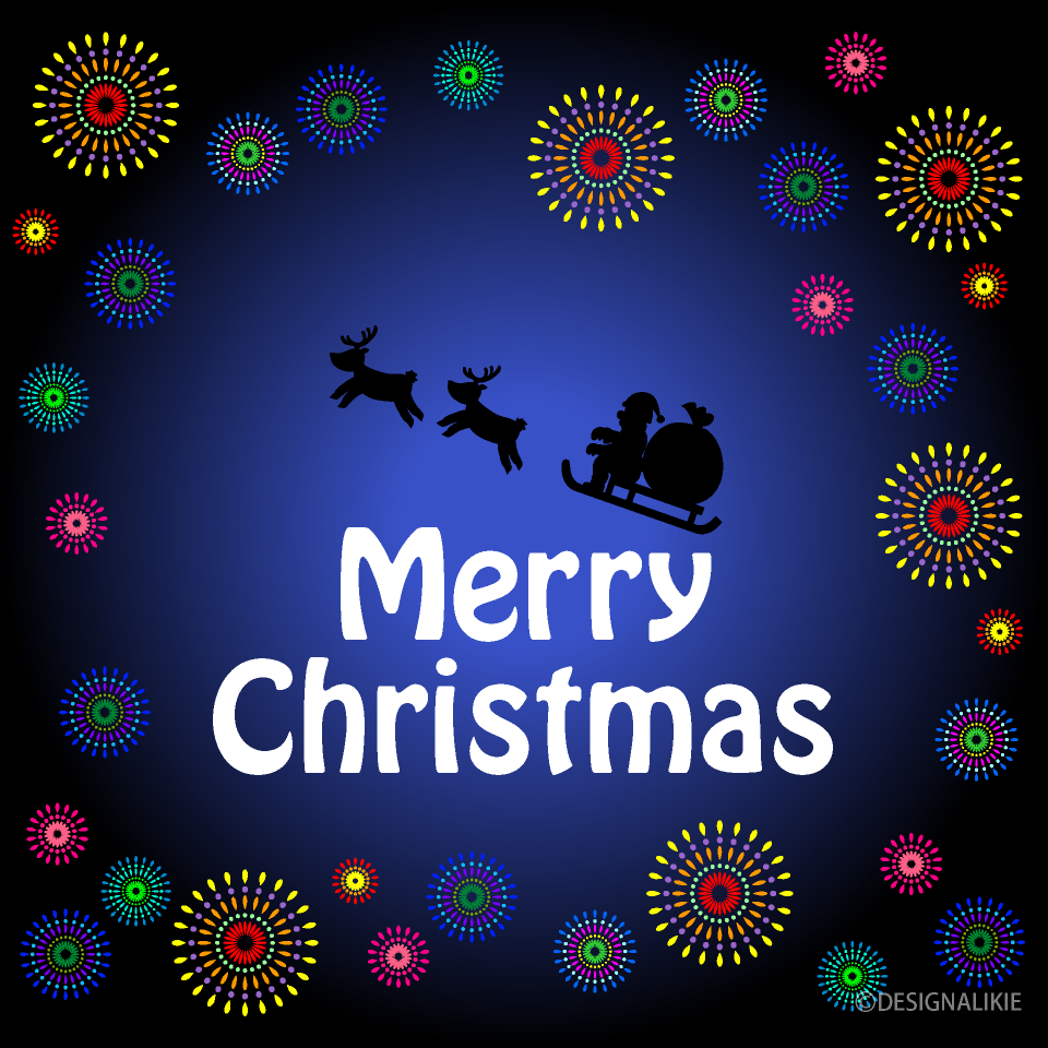 Fireworks and Santa Merry Christmas Greeting