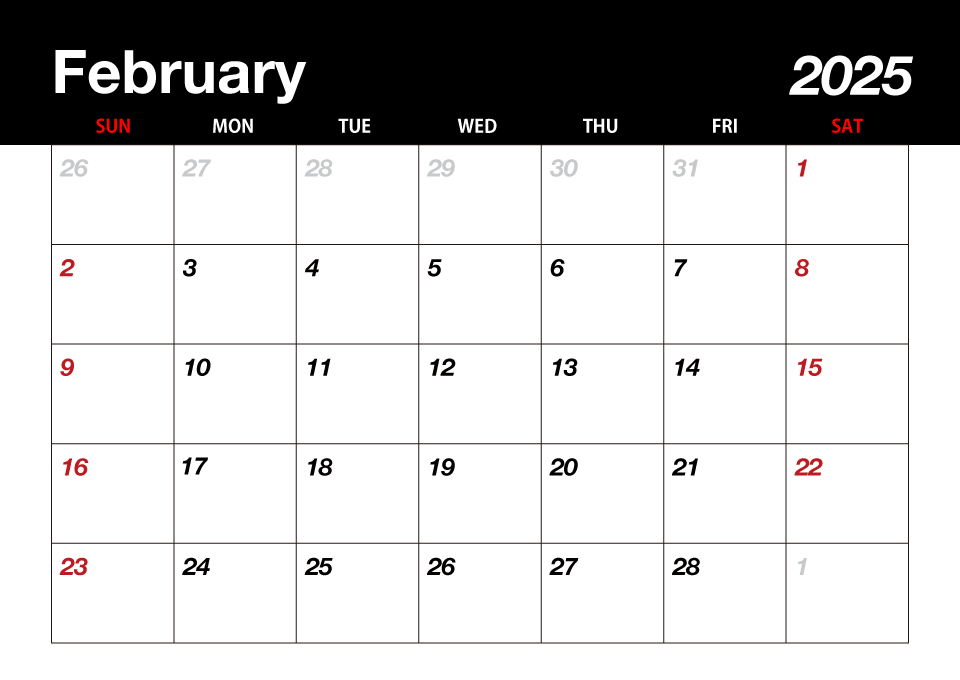 February 2025 Black Calendar