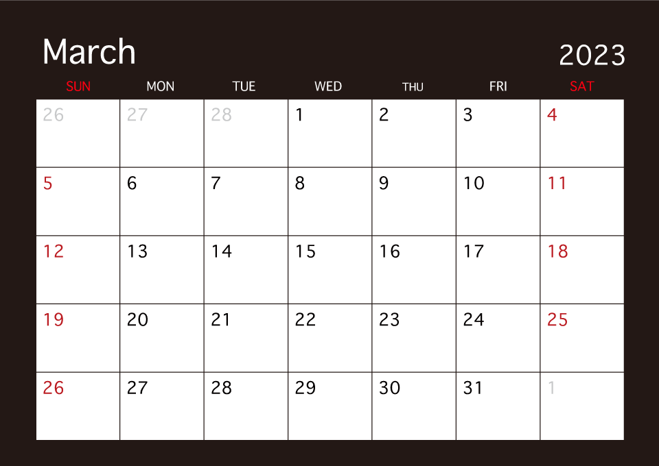 March 2023 Black Calendar