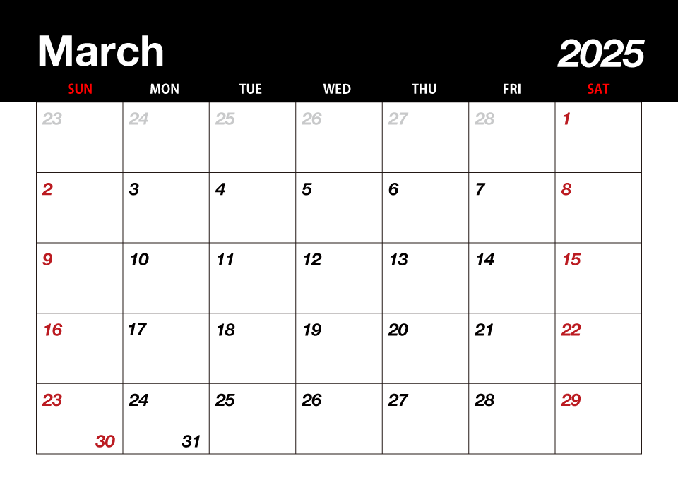 Calendario Negro Marzo 2025