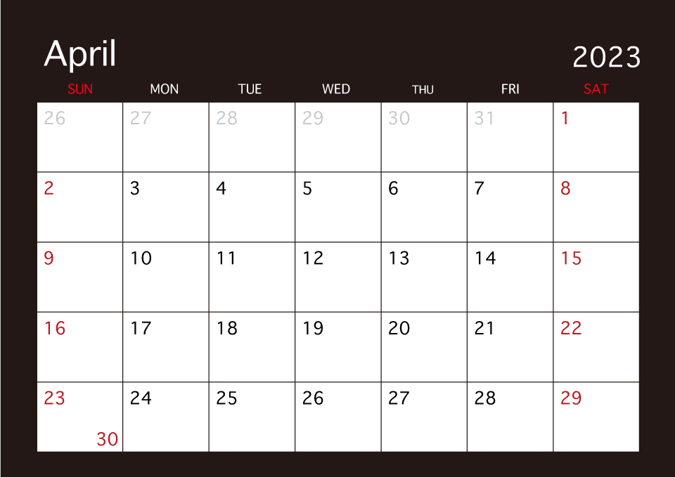 April 2023 Black Calendar