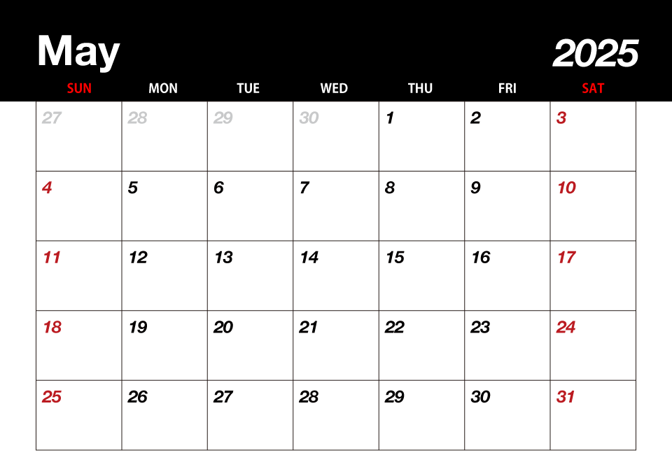 May 2025 Black Calendar