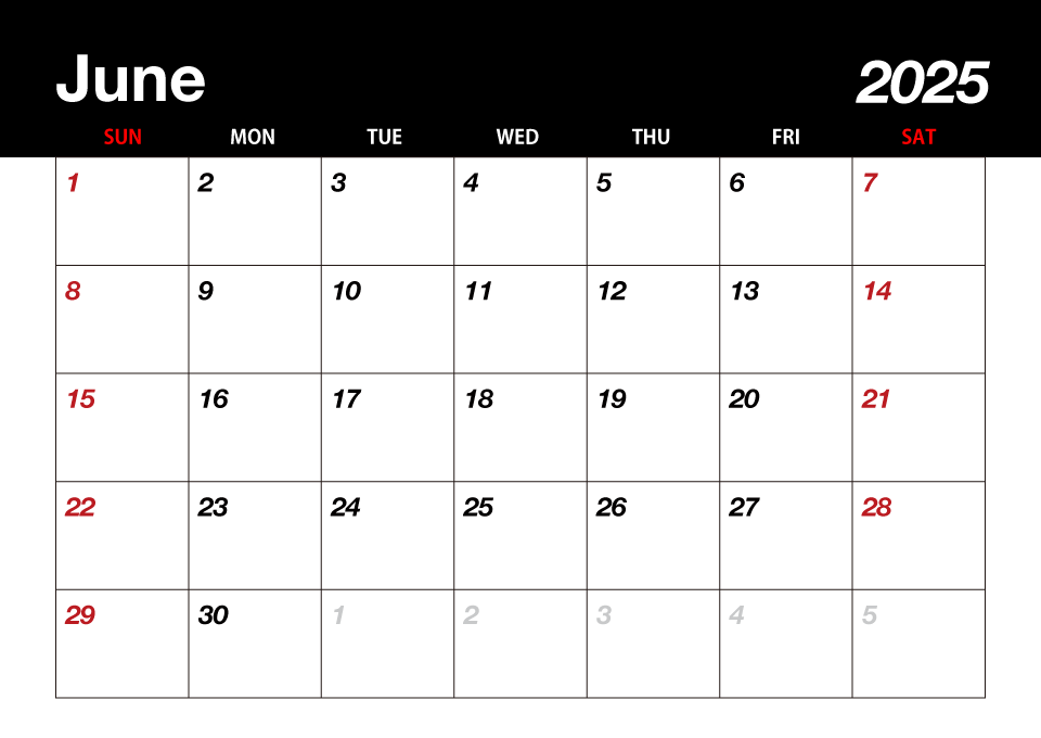 June 2025 Black Calendar