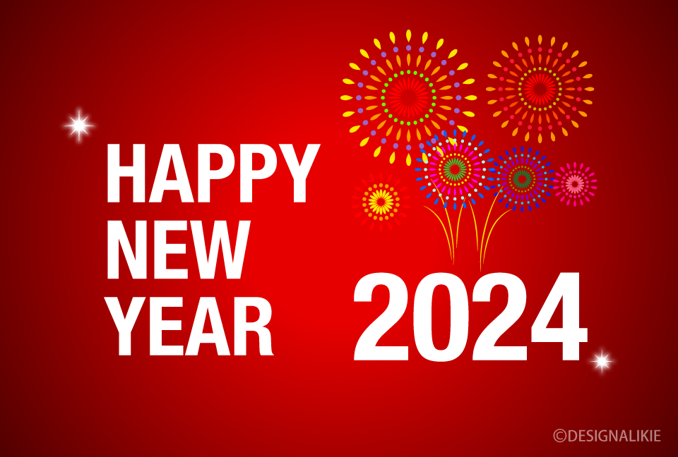 Fireworks on Red New Year 2024 Card