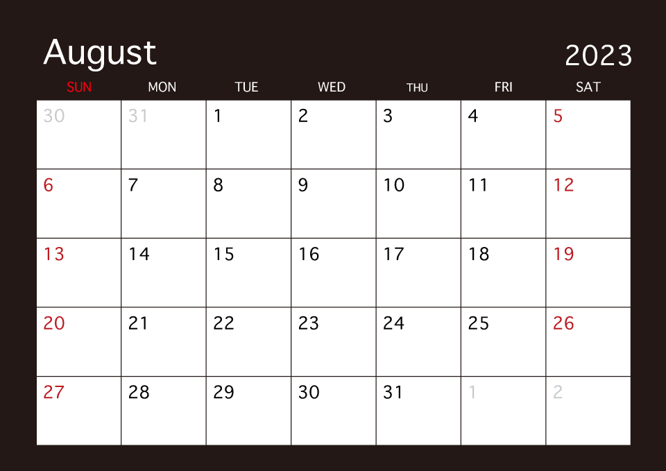 August 2023 Black Calendar