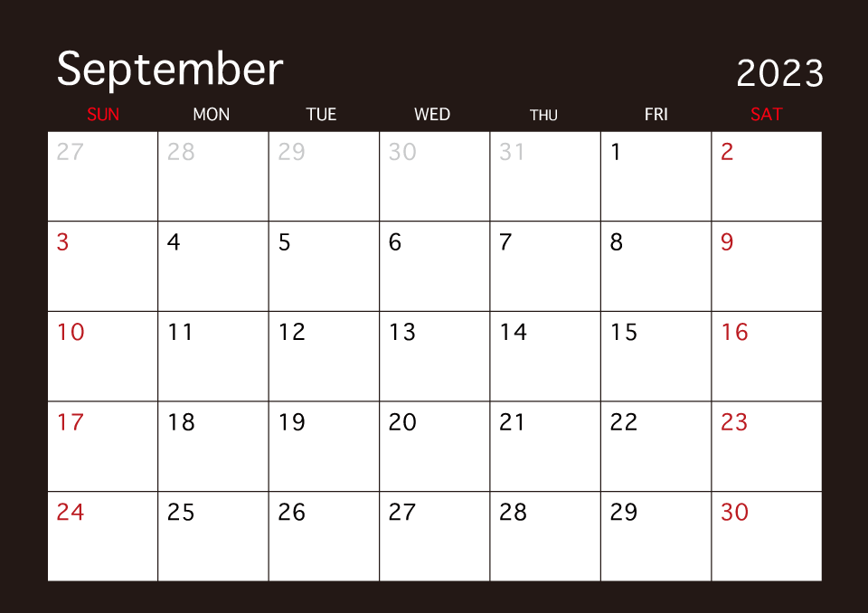 September 2023 Black Calendar