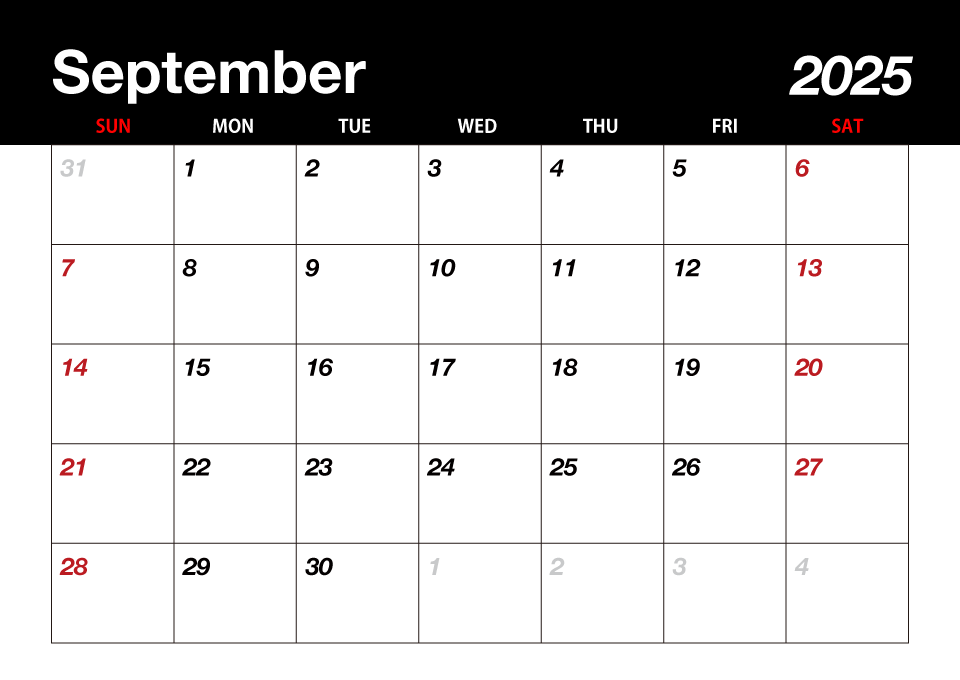 September 2025 Black Calendar