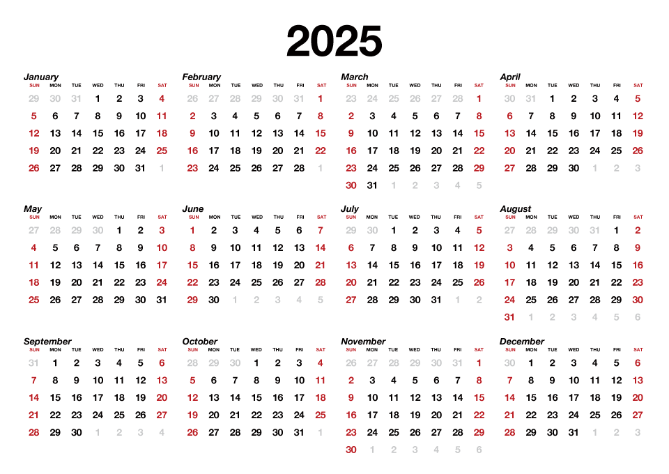 2025 White Calendar