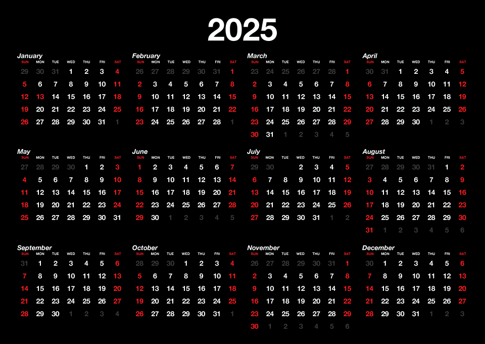 2025 Black Calendar