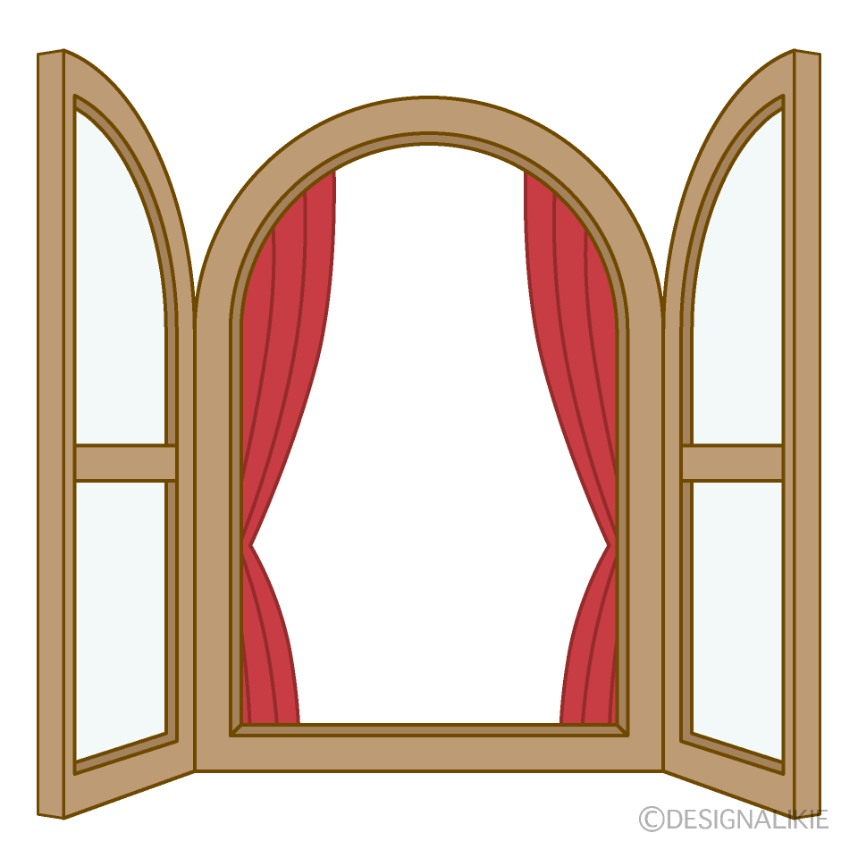 Open Wood Window and Curtain