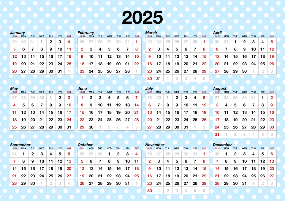 2025 Calendar Polka dot