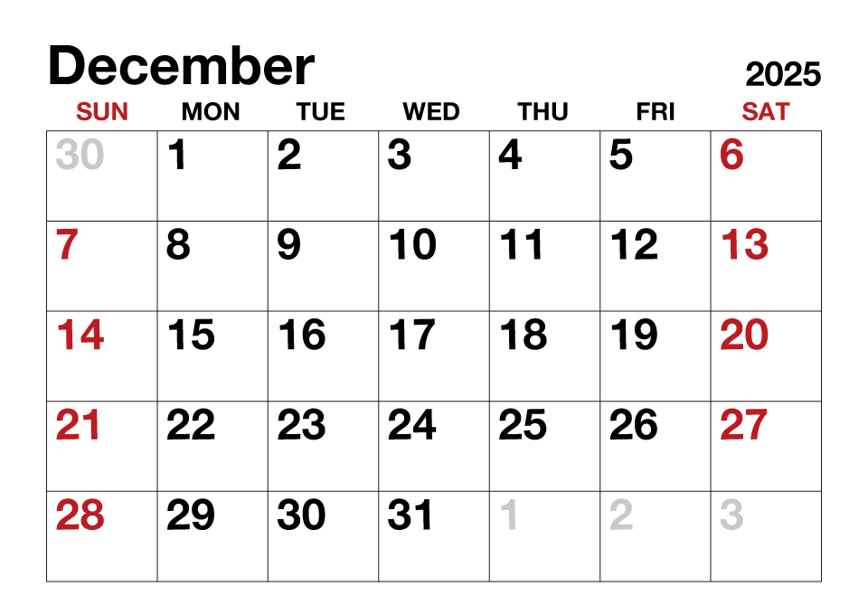 December 2025 Calendar