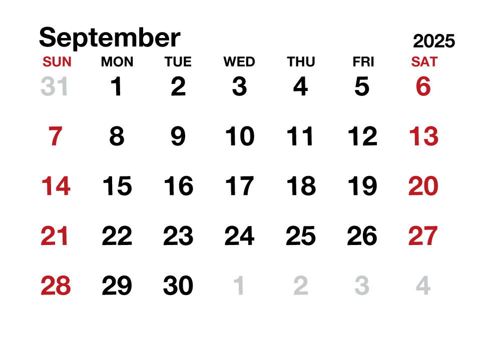 Calendario Septiembre 2025 sin Líneas