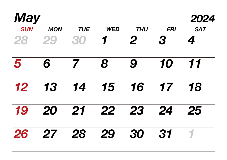 May 2024 Calendar Large Text