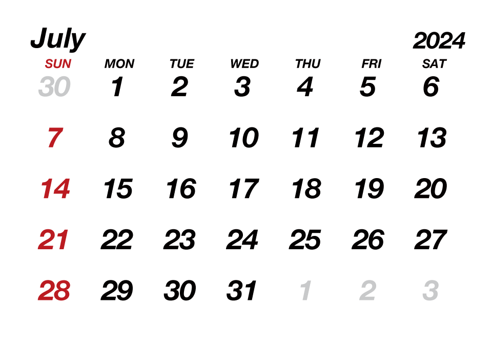 July 2024 Calendar without Lines