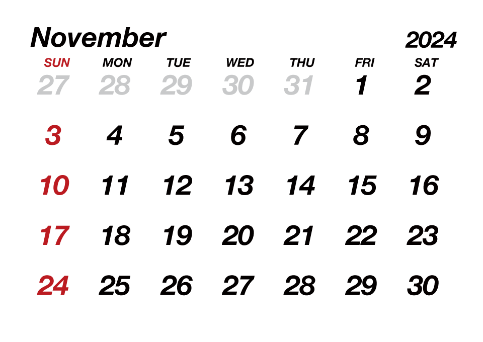 November 2024 Calendar without Lines