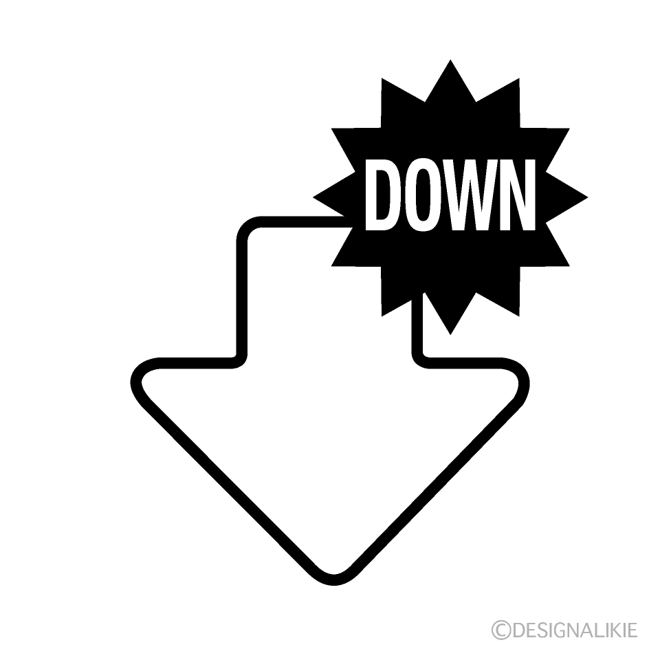 Bottom Arrow with DOWN Black and White