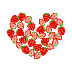 Corazón de Fresas y Hoja