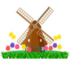 Windmill in Tulip Field