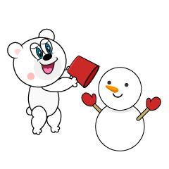 Oso polar haciendo un muñeco de nieve