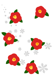 Tarjeta gráfica flor roja y copos de nieve