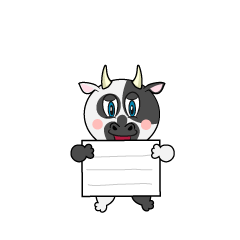 Cow with a board