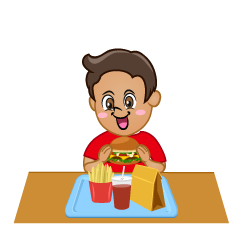 Boy Eating Hamburger