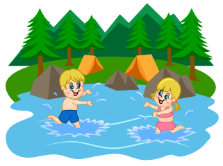 Playing in the River at Camp