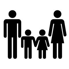 Manos sosteniendo el pictograma de la familia de cuatro