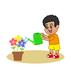 Boy Watering Flowers