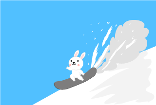 Cute bunny running on snowboard