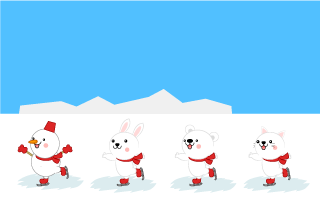 Snowmen and animals skate on