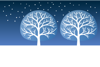 Dos árboles en la nieve cayendo cielo nocturno