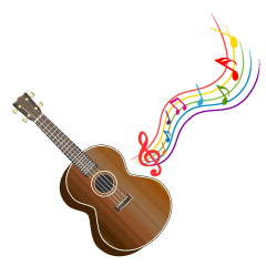 Ukulele and Colorful Music Note