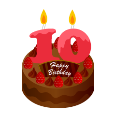 Pastel de cumpleaños con velas de 10 años