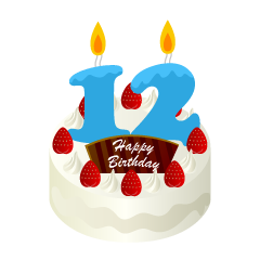 Pastel de cumpleaños con velas de 12 años