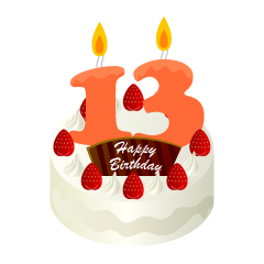 Pastel de cumpleaños con velas de 13 años