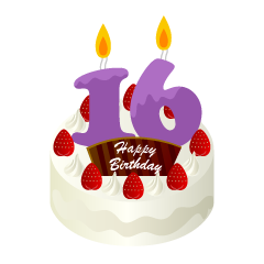 Pastel de cumpleaños con velas de 16 años