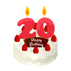 Pastel de cumpleaños con velas de 20 años