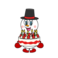 Muñeco de nieve con pastel de cumpleaños