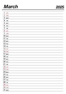 March 2025 Schedule Calendar